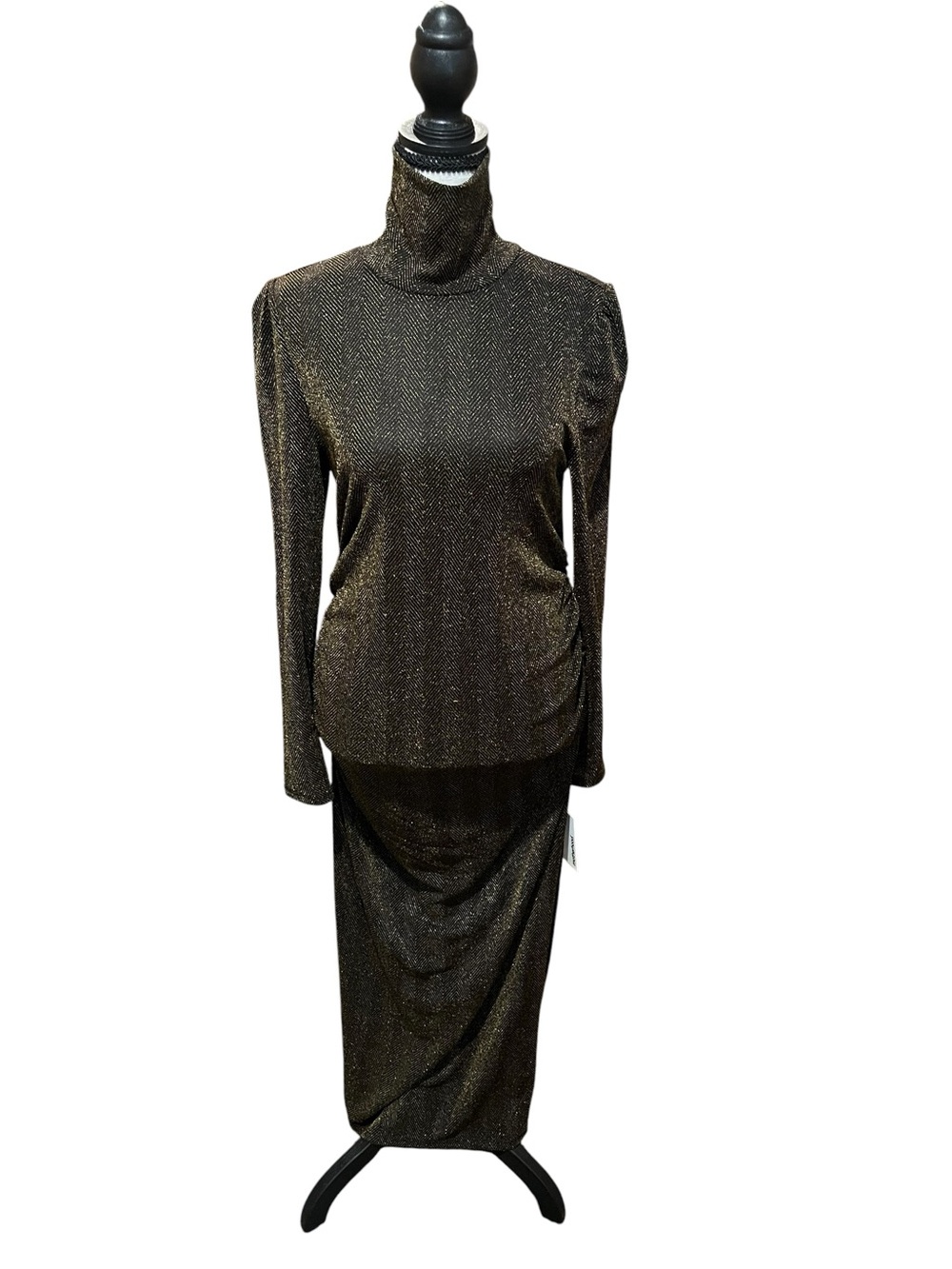 Motherhood Metallic Gold Turtleneck Maxi Skirt Set